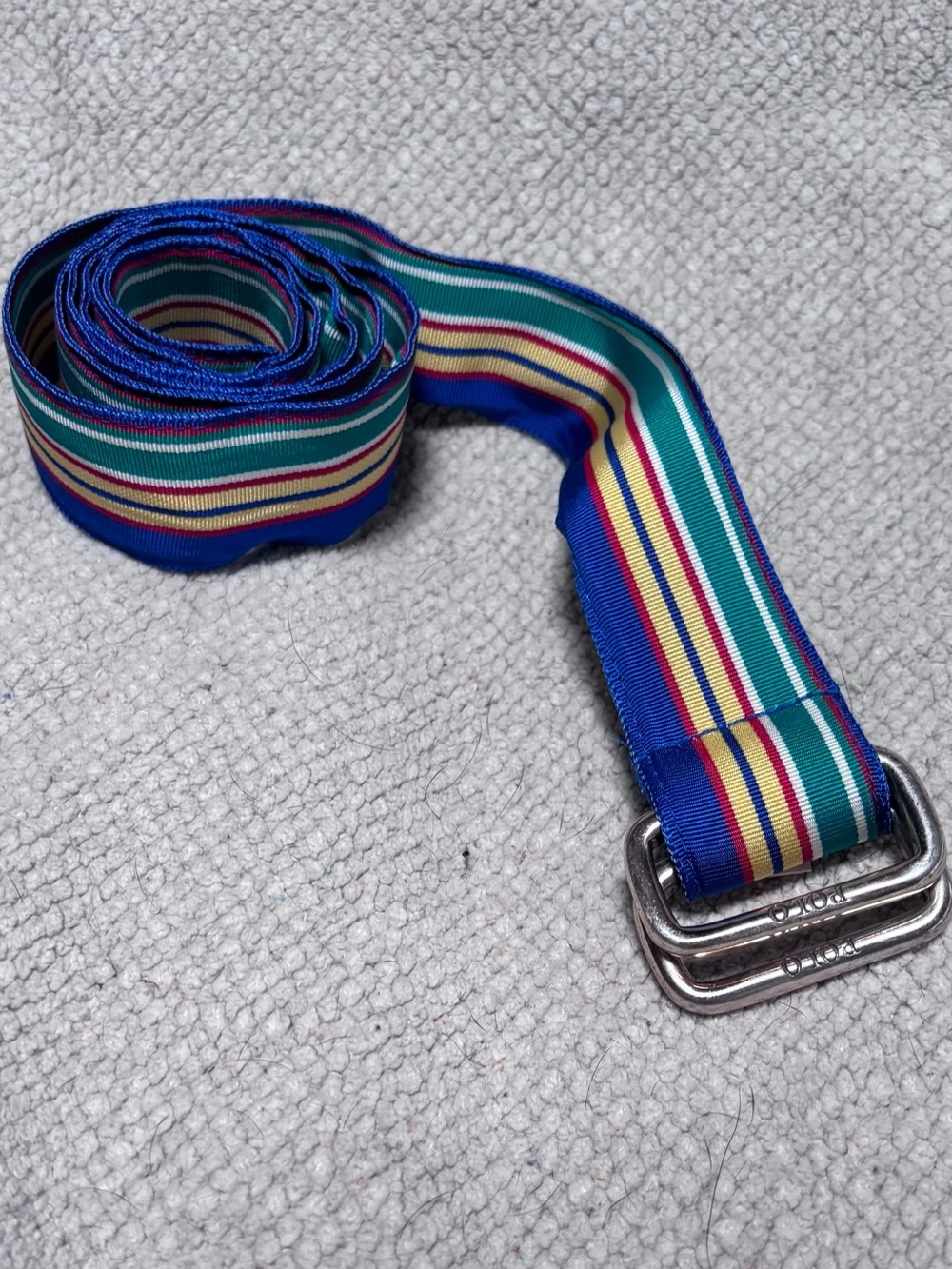 NWT Deadstock Polo Ralph Lauren Grosgrain O-Ring Belt- Royal/ Multi Made in USA